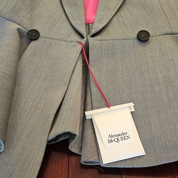 Wool Alexander McQueen Suit Jacket Herringbone Peplum Blazer size 48 IT NWT - Picture 10 of 15